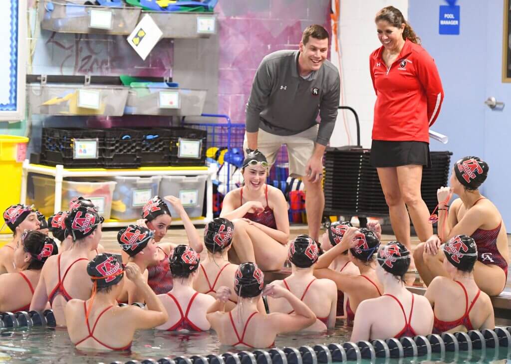 Coaches Paul Augustus and Beckie Mutz with the CA Girls Swim Team