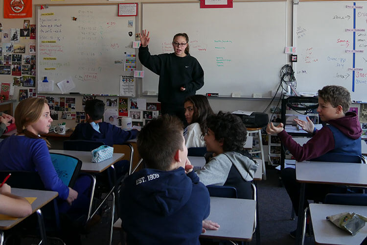 As a member of the Eighth Grade Leadership Team, Morgan Romine mentors sixth grade students.