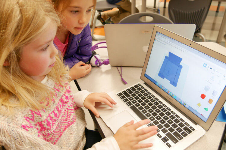 Lower School students using computer-aided design