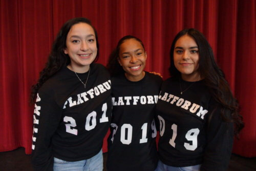 2019 PlatFORUM student directors Mali Lopez, Monika Williams, and Yatzi Venzor
