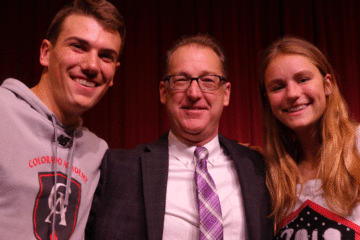Upper School Principal Dr. Jon Vogels presented the Chris Babbs Leadership Award to Mac Behrhorst and Aly Gallagher