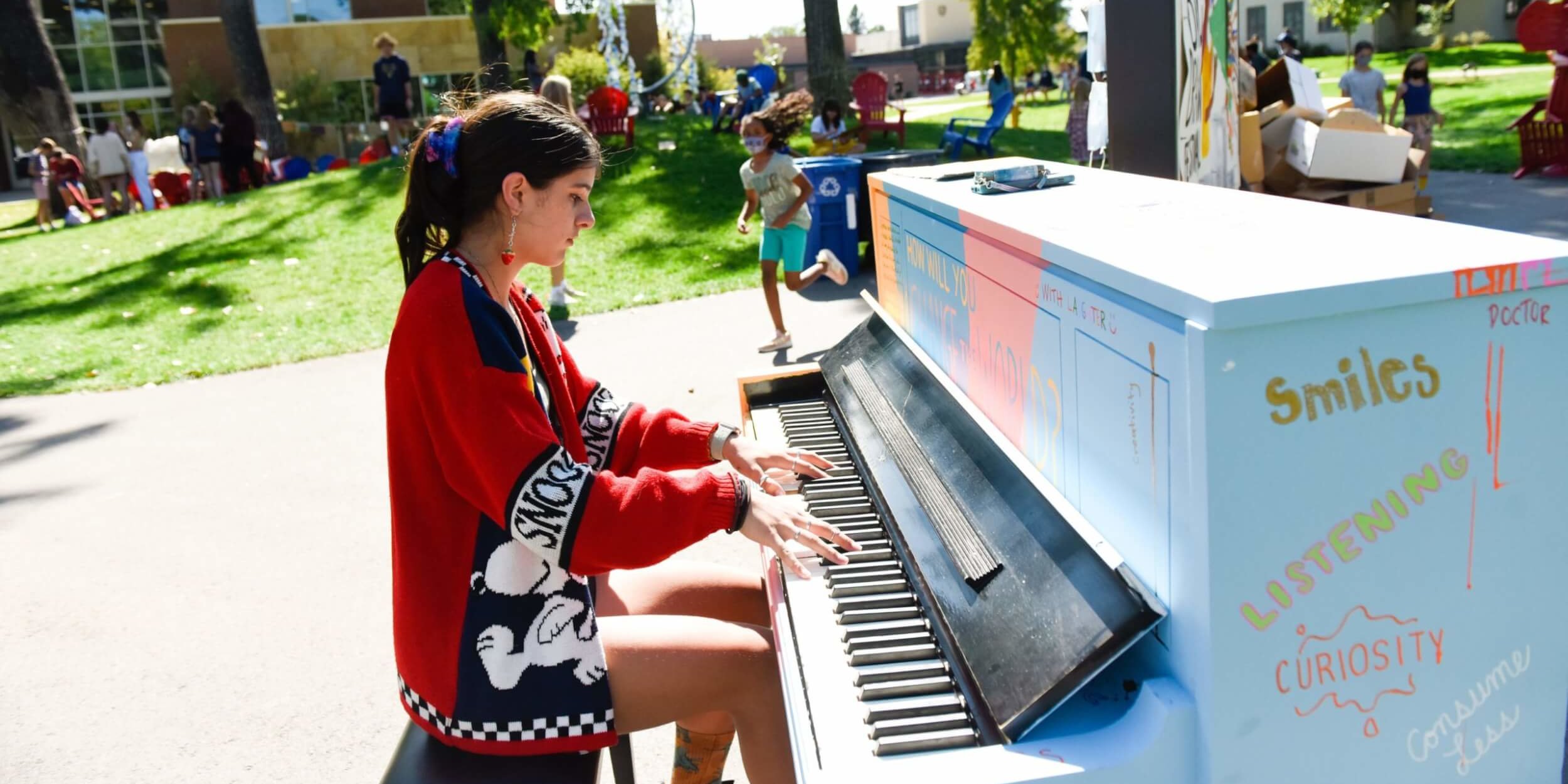 Students played and decorated the piano as part of CA's 2021 The Big Draw art celebration.