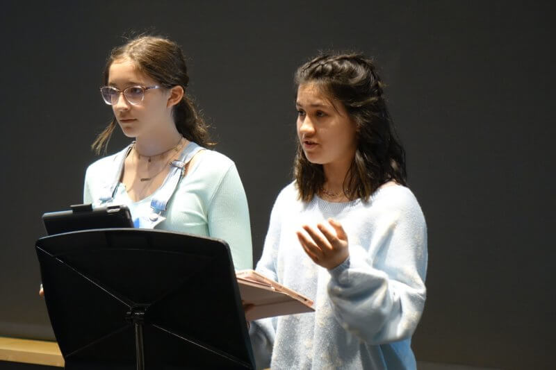 Nina Oren and Alex. Schulte make their rebuttal in the 2022 Seventh Grade Debate.